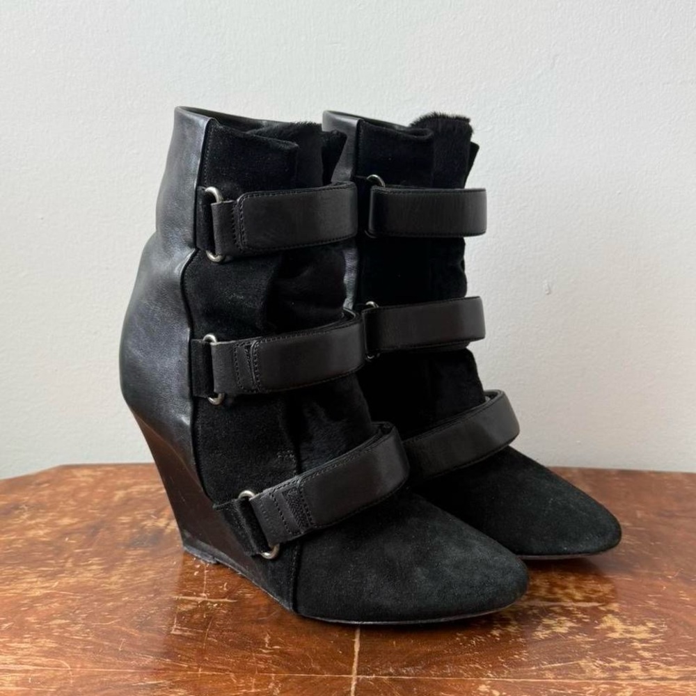 Isabel Marant Rare Black Ponyhair Scarlet Wedge boots